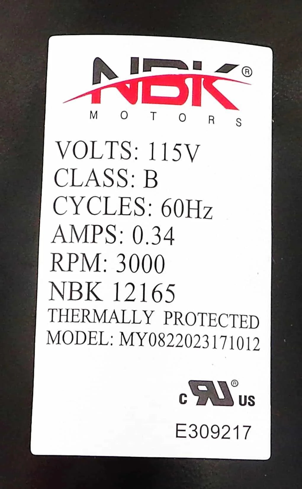 NBK-12165 BLOWER MOTOR, DRAFT INDUCER 115V A164