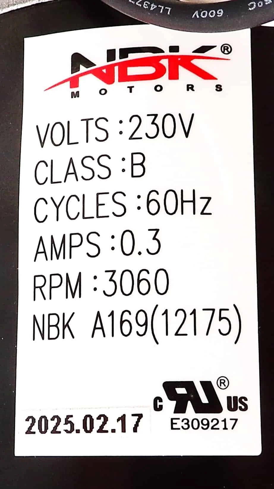 NBK-12175 BLOWER MOTOR, DRAFT INDUCER 230V