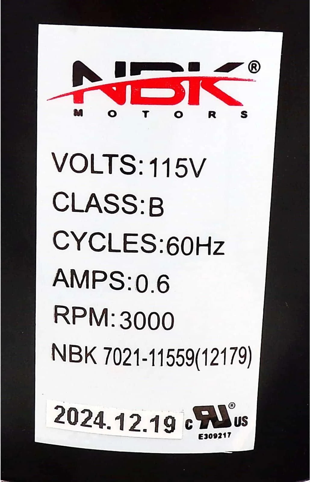 NBK-12179 BLOWER MOTOR, DRAFT INDUCER 115V 7021-11559