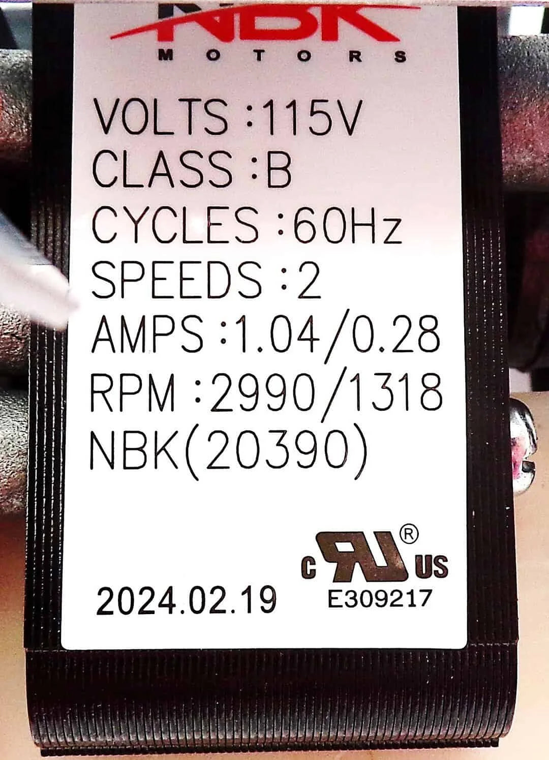NBK-20390 BLOWER MOTOR 115V