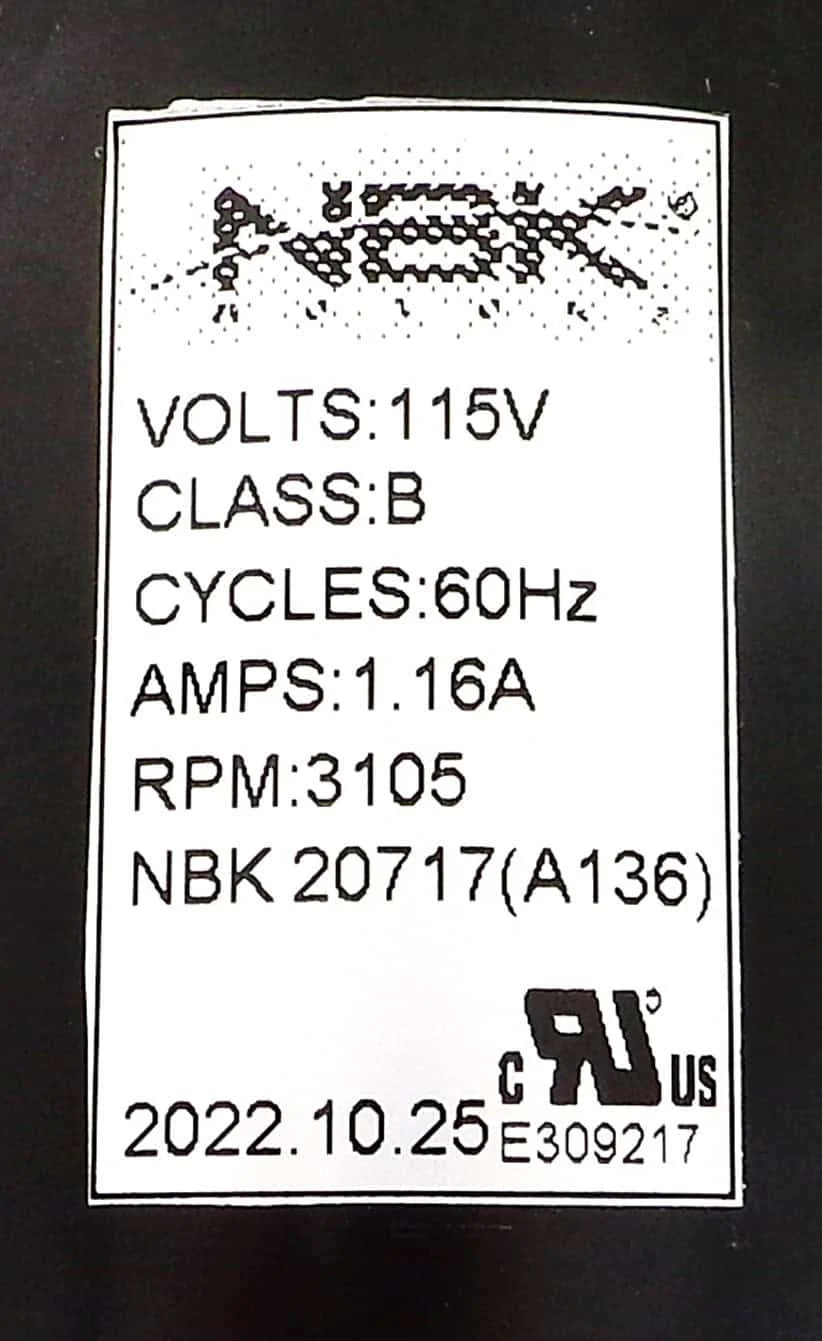 NBK-20717 BLOWER MOTOR 115V 60HZ