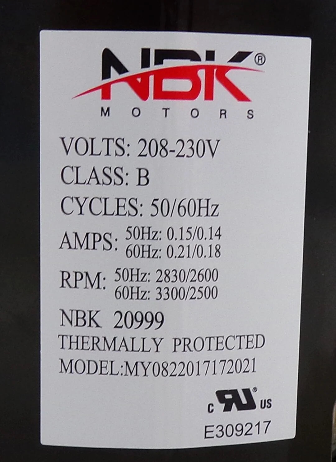 NBK-20999 INDUCER ASSEMBLY 208-230V, 50/60HZ 1/15 HP