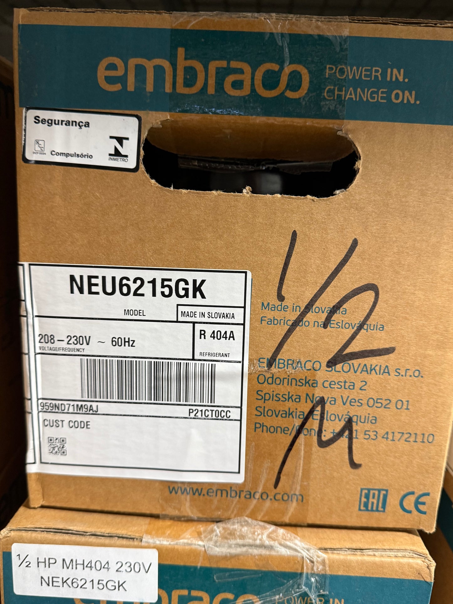 NEU6215GK Embraco Refrigeration Compressor, 230V, R404a