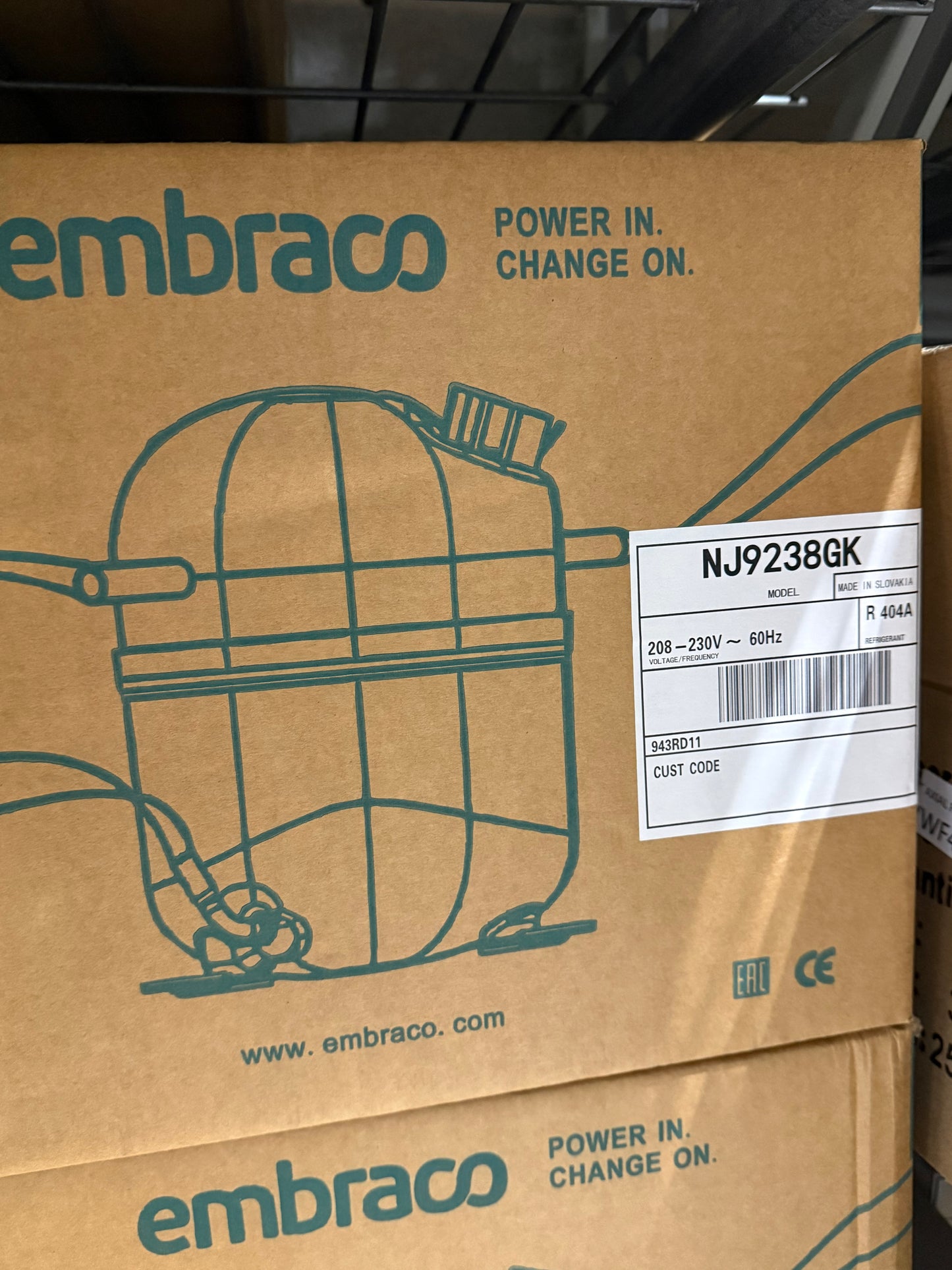 NJ9238GK Embraco Refrigeration Compressor, 230V, R404a