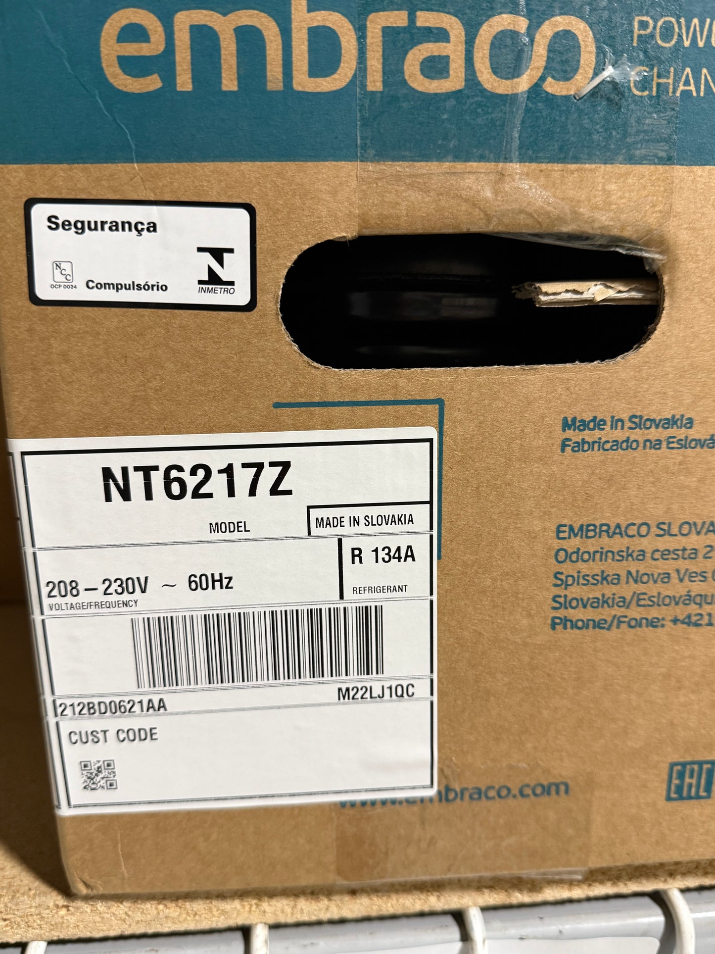 NT6217Z Embraco Refrigeration Compressor 230V, R134a