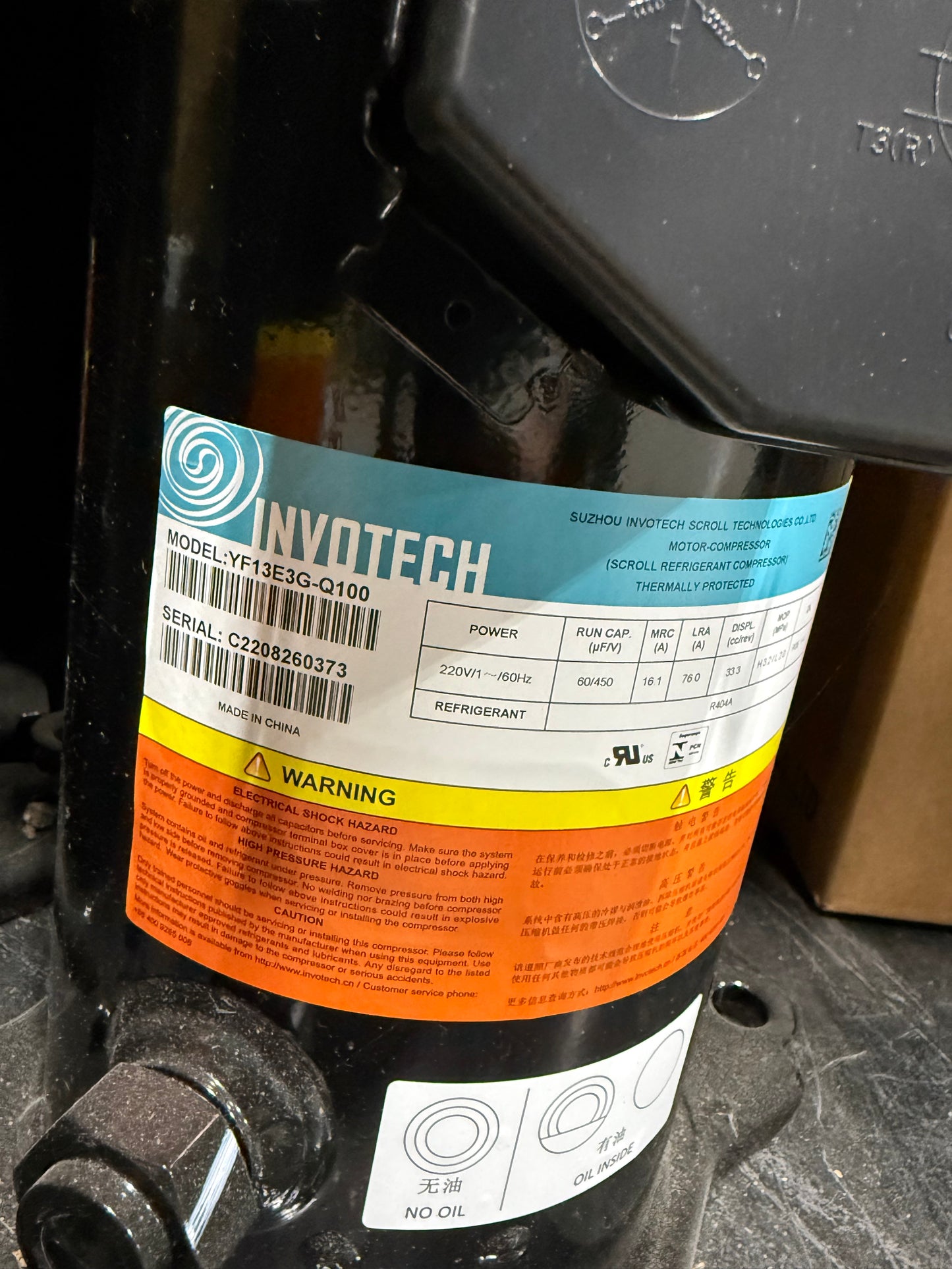 YF13E3G-Q100 Invotech Refrigeration Compressor
