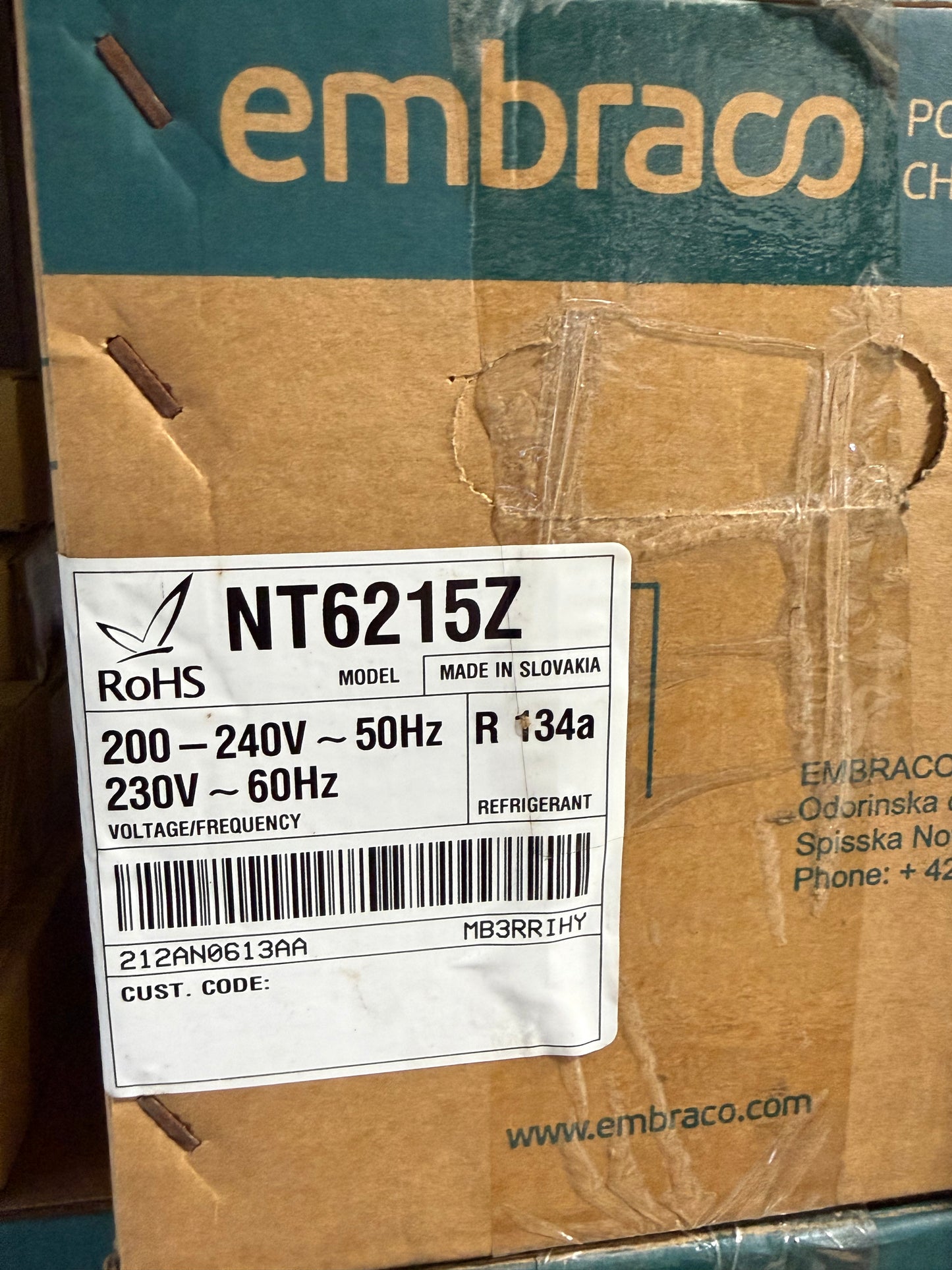 NT6215Z Embraco Refrigeration Compressor, 230V, R134a