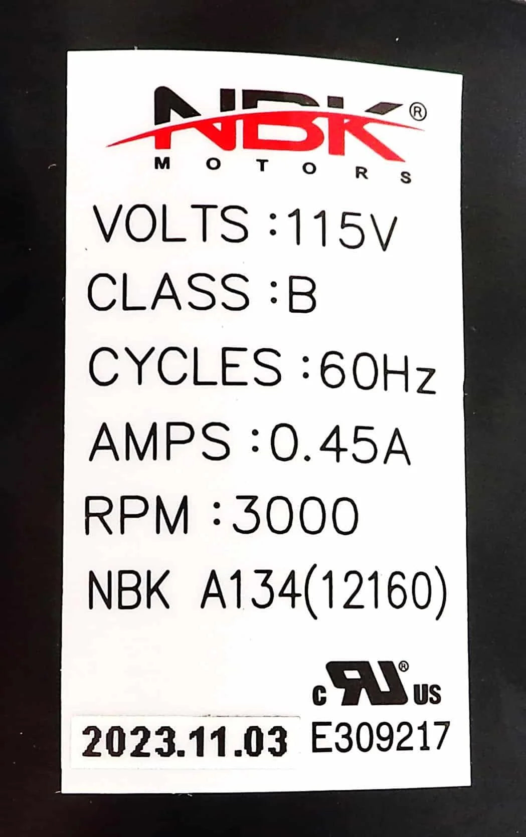 NBK-12160 Blower Assembly 1/18 HP 115V A134