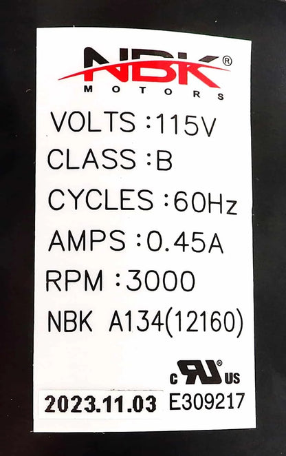 NBK-12160 Blower Assembly 1/18 HP 115V A134