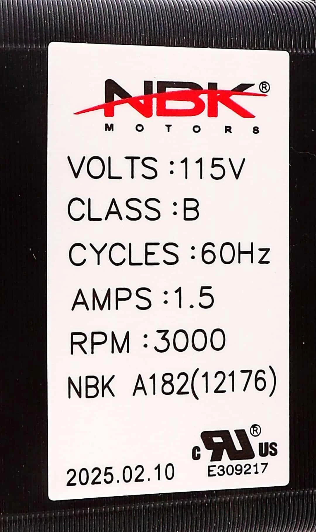 NBK-12176 BLOWER MOTOR 115V, 60HZ, 3000 RPM, 1.5A A182