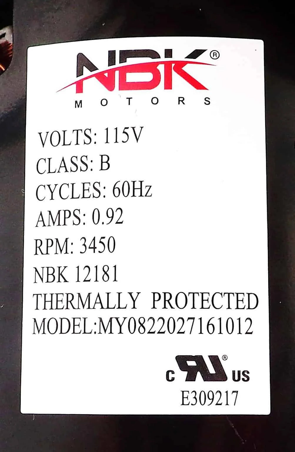 NBK-12181 BLOWER MOTOR, DRAFT INDUCER 115V A173