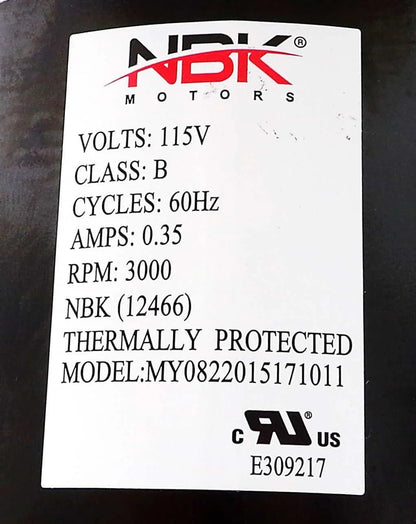 NBK-12466 BLOWER MOTOR, DRAFT INDUCER 115V 60HZ A143