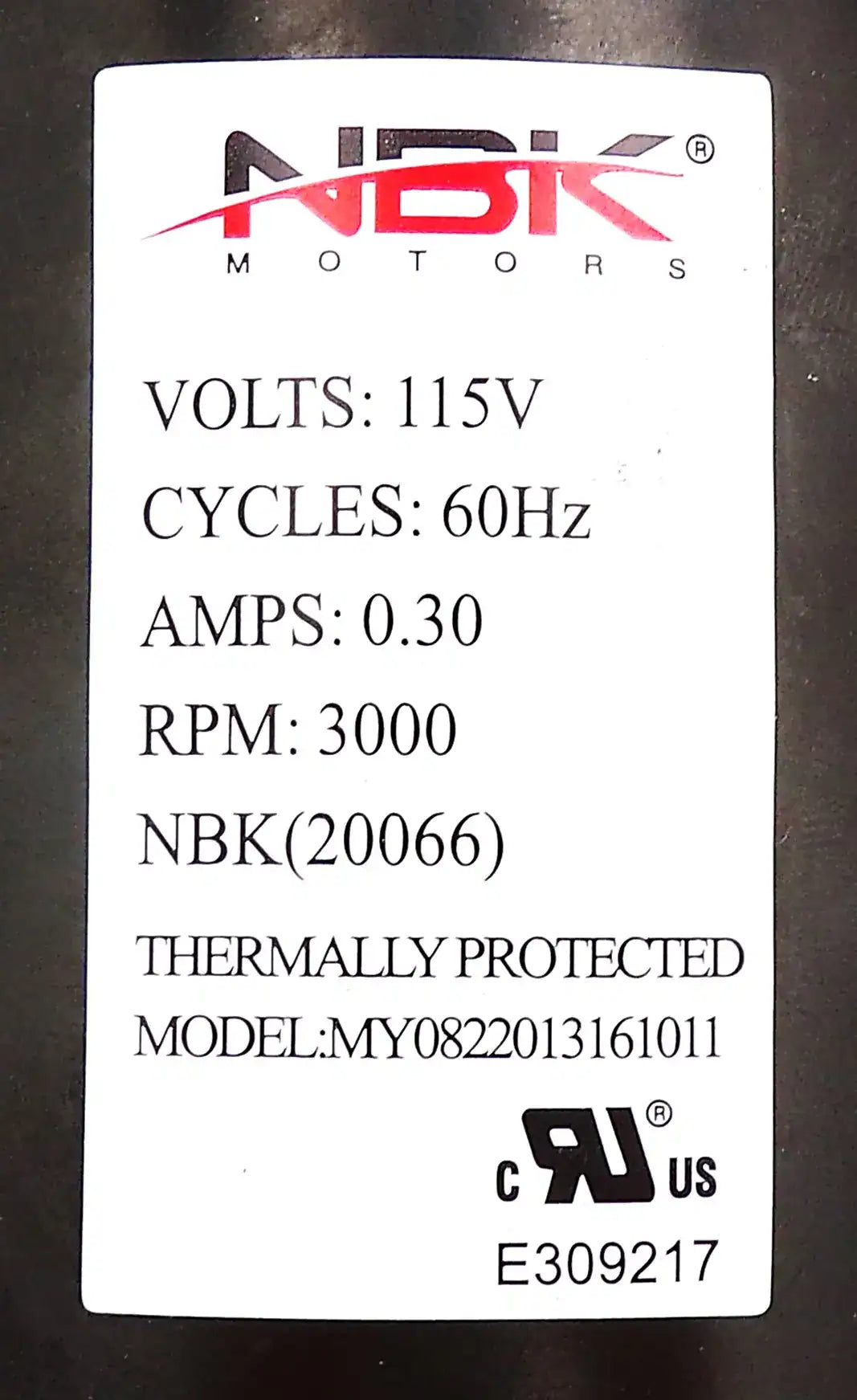 NBK-20066 BLOWER MOTOR 115V/60HZ