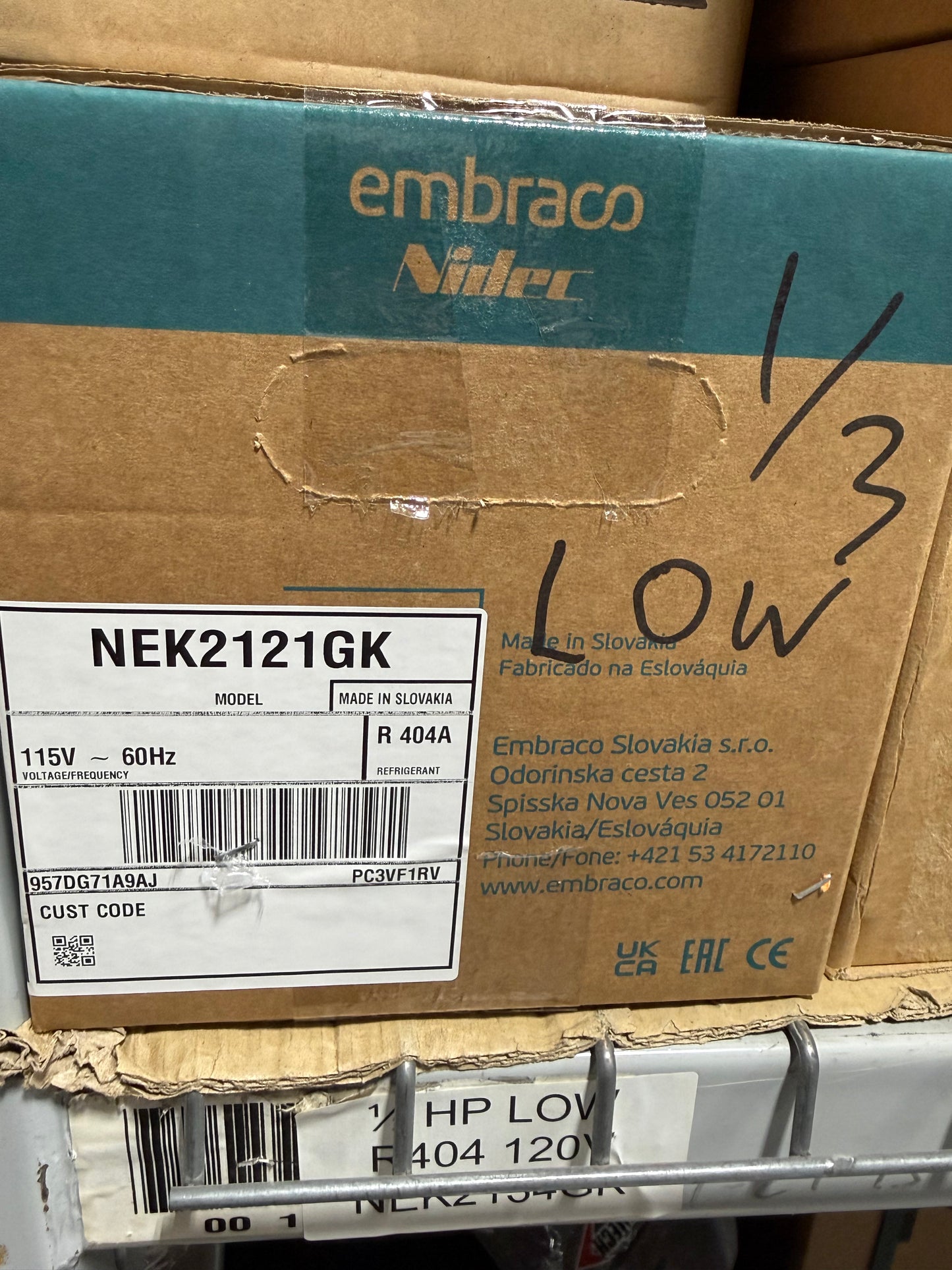 NEK2121GK Embraco Refrigeration Compressor, 115V, R404a