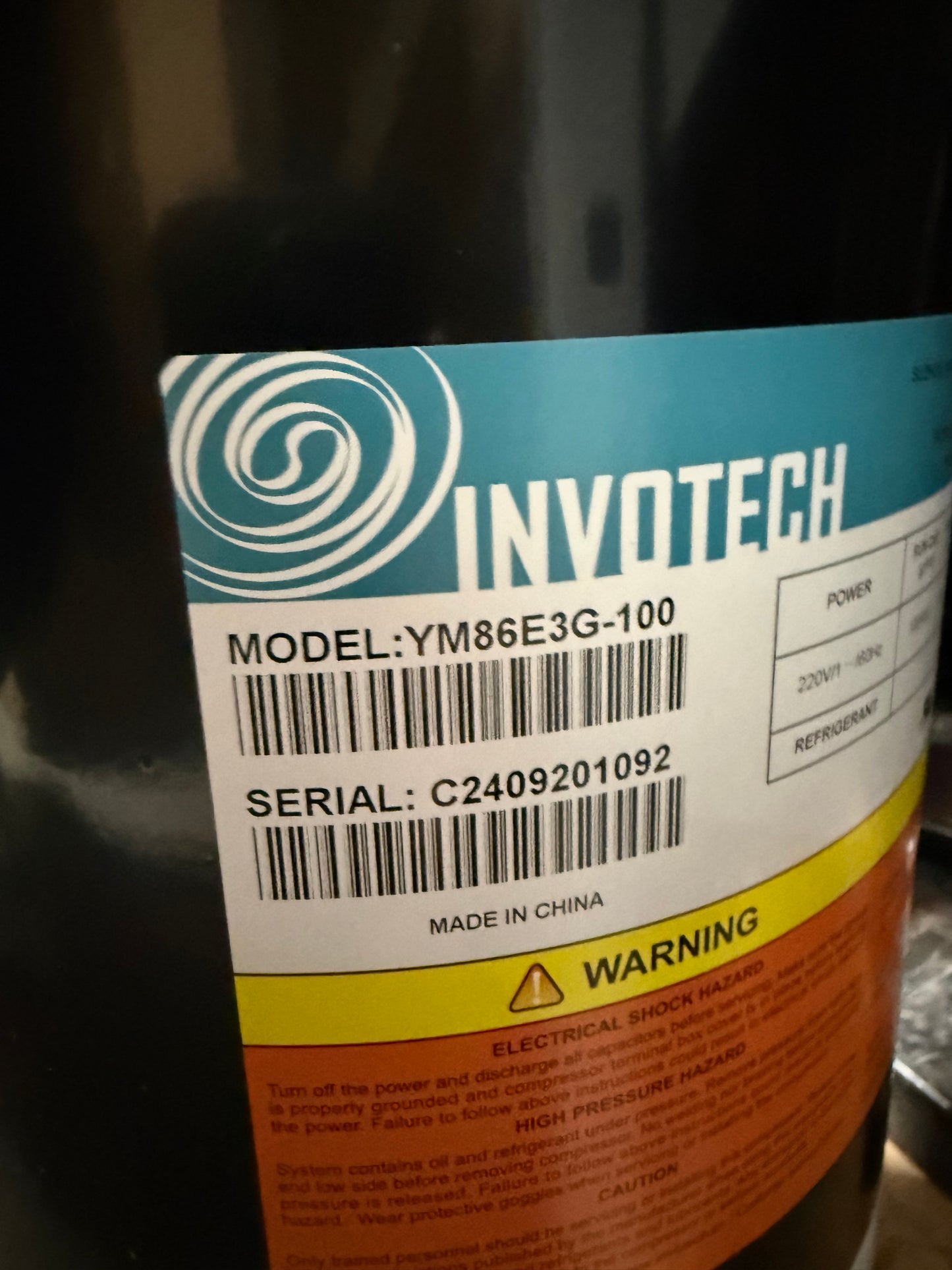 YM86E3G-100 Invotech Refrigeration Compressor